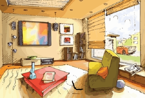 The light and empty interior of a living room in a bright sunny day